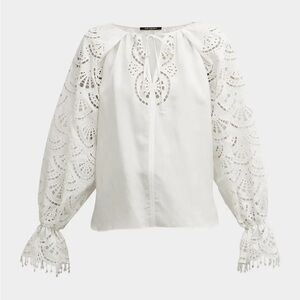 KOBI HALPERIN Simi Beaded Top Cutout Eyelet Puff Sleeve Blouse w Crystal Beads